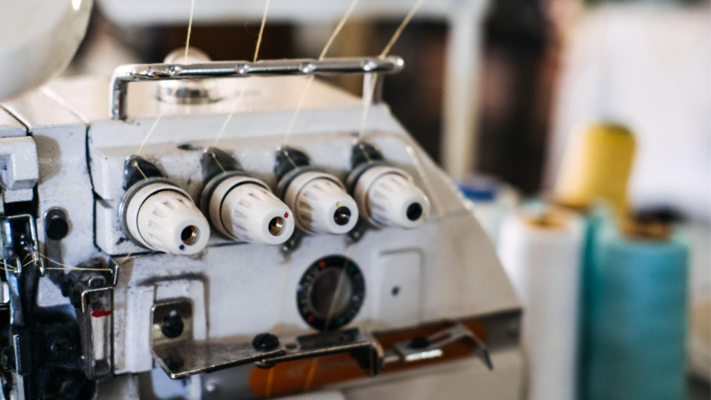 Photo of a serger sewing machine having 4 threads